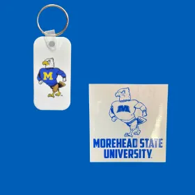 Decal and key chaing with MSU mascot Beaker