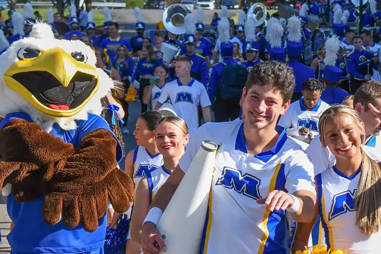 Beaker and cheerleaders at a football game