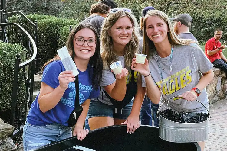 3 students with ice cream