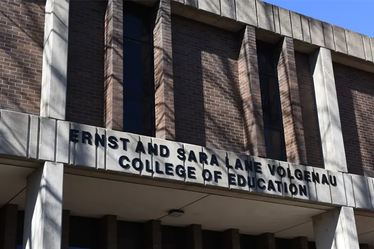 Ginger Hall building with sign for Volgenau College of Education