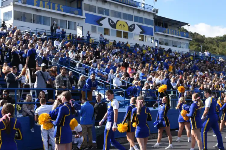 crowded bleachers at Jayne Stadium