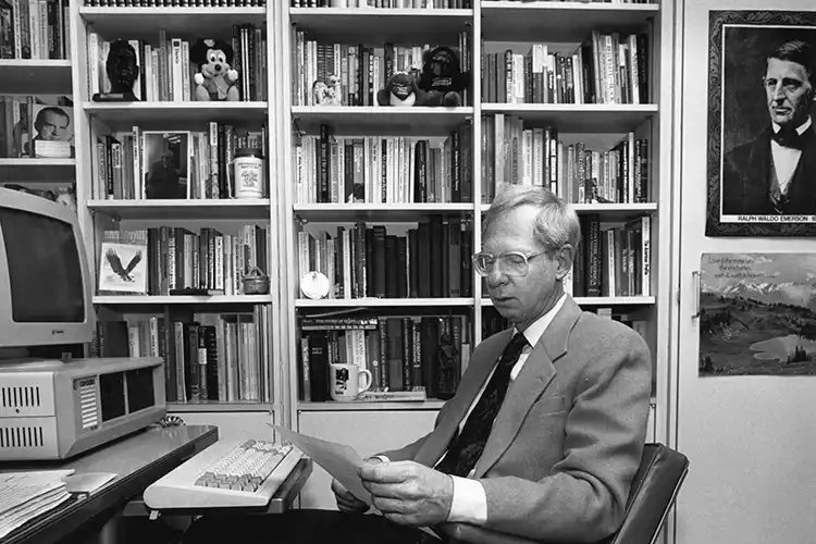 Black and White Photo of Dr. John Kleber in his office at Morehead State University.